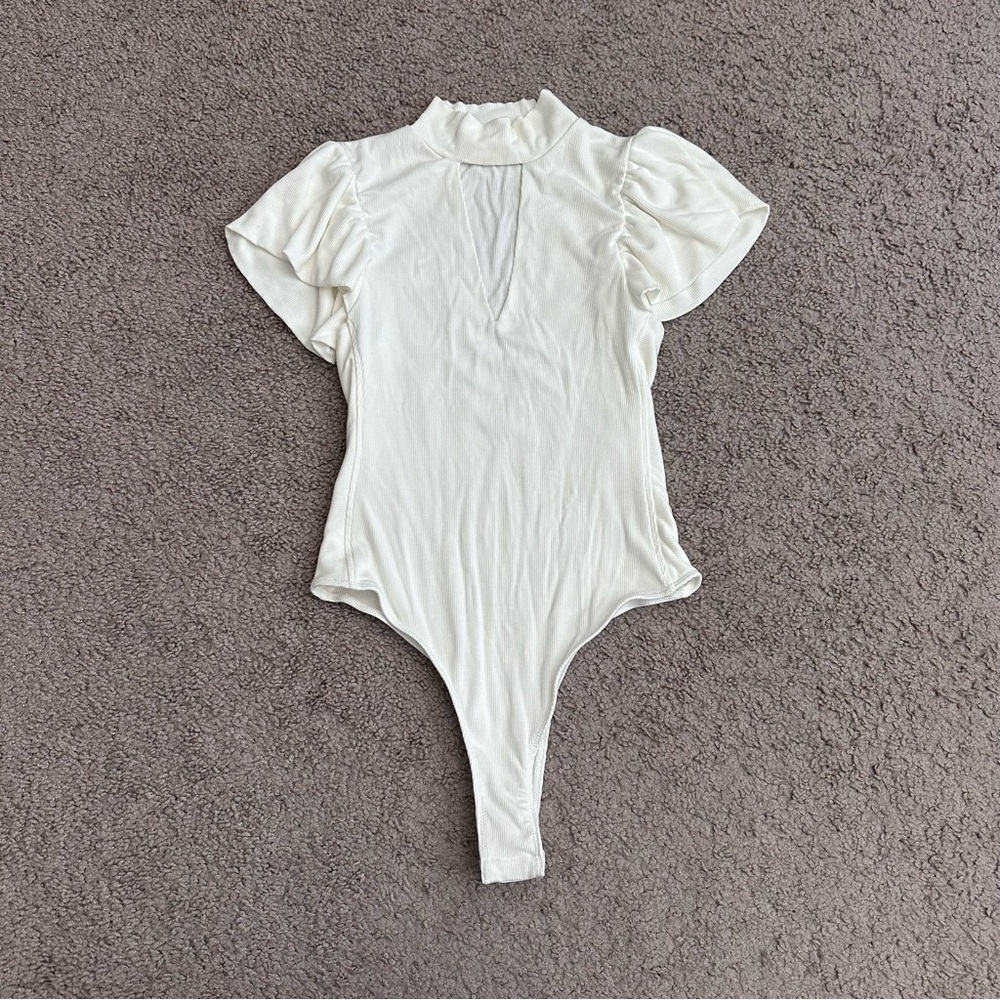 Honey Punch Short Sleeve Ribbed One Piece Bodysuit Womens M